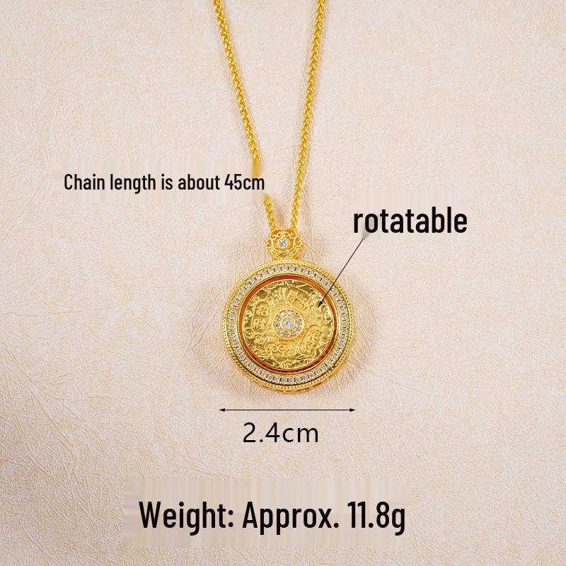 Ancient Gold Sand Eight-Treasure Compass Blessing Necklace - Chinese Retro Copper Alloy Jewelry