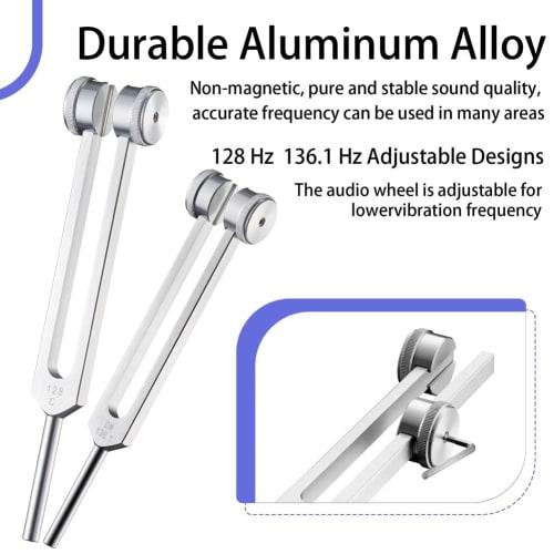Doueh Healing Set Tuning Forks, 128Hz, 136.1Hz, 256Hz, 384Hz, with Hockey Puck Activator, for Chakra and Sound Therapy