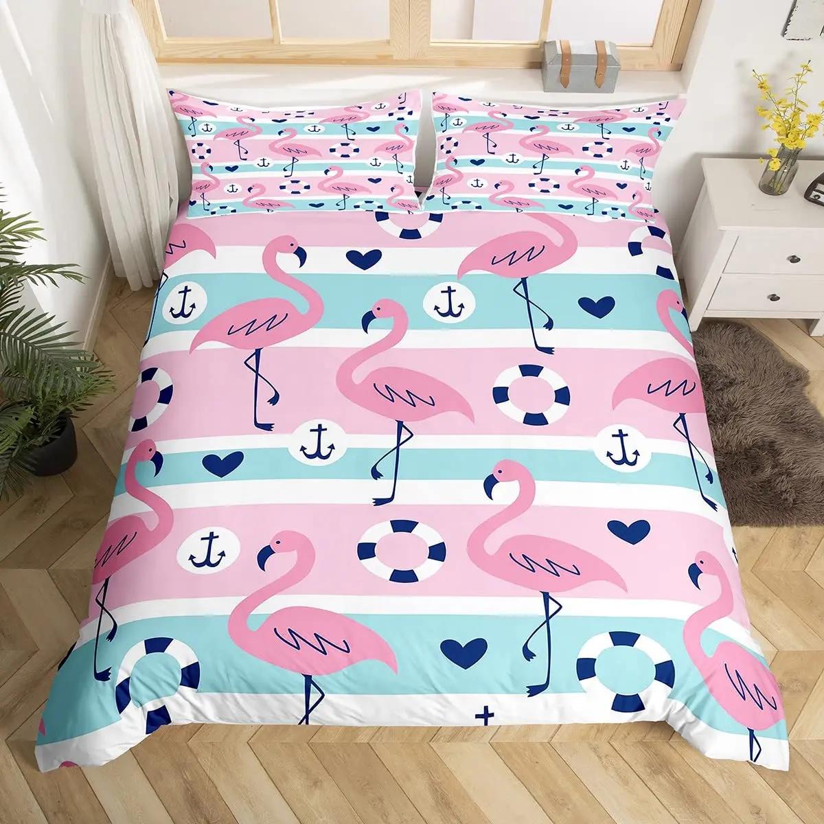 Young Girls Young Boys Tropical Botanical Leaves Flamingo Beding Set Palm Leaf Warm Comforter Cover King-Sized Dimensionsd Dimensions Toucan Flamingos 135*200cm Eu-Single