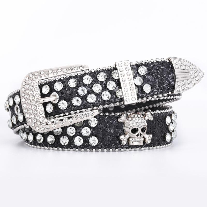 Three-piece set of buckles, rhinestone-encrusted belt, women s easiest for match decoration, skull sequin belt with pants 105cm чёрный