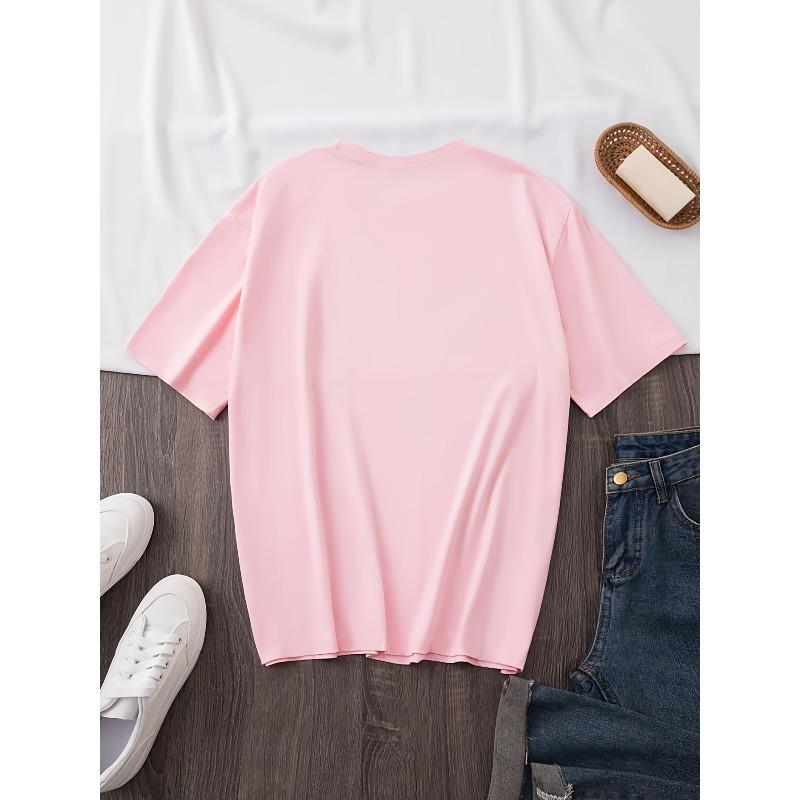 Letter Print Short Sleeve, Casual Short Sleeve Round Neck T-Shirt, Women'S Clothing