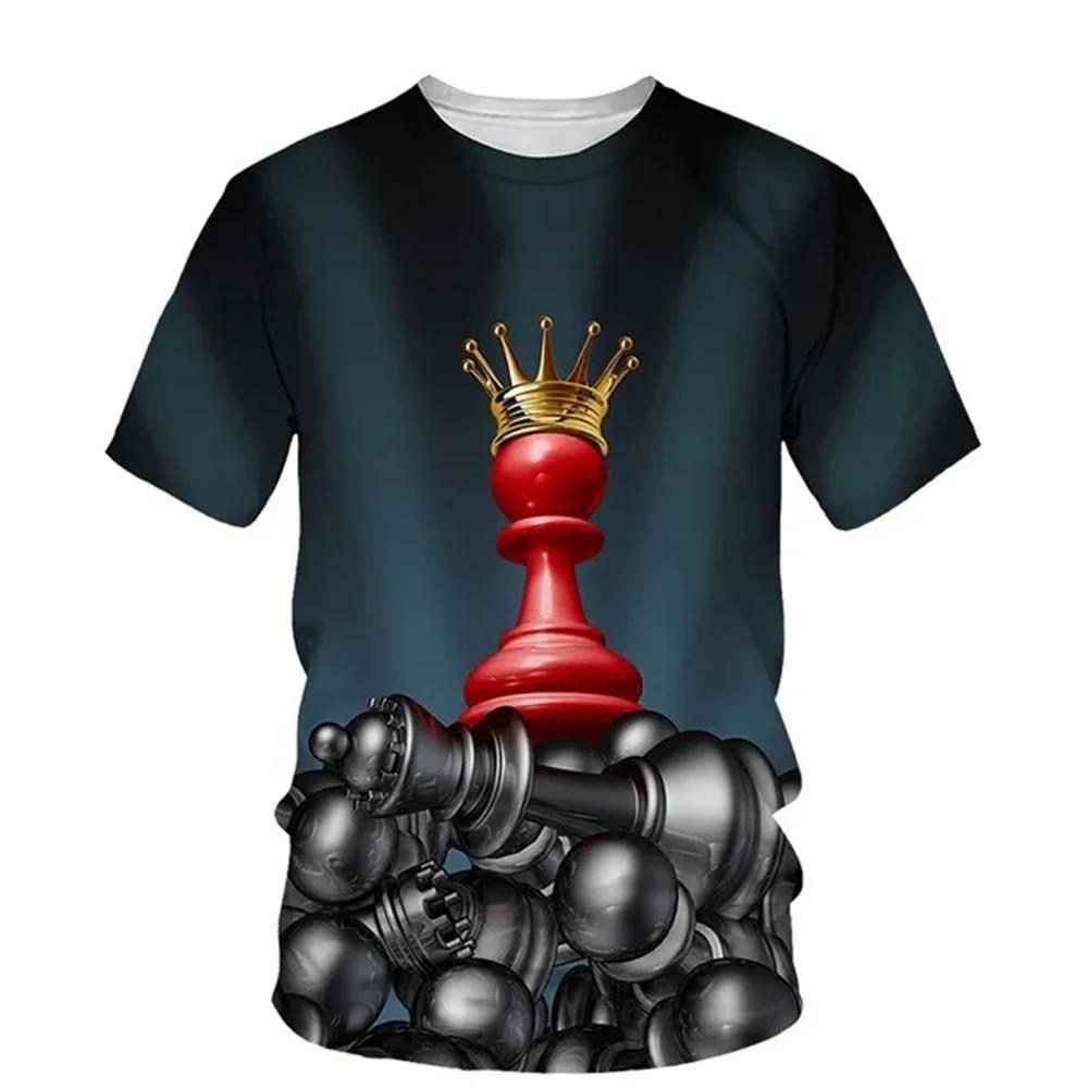 New Design Chess Graphics T-shirt Summer Leisure Fashion Men T-Shirts 3D Print Hip Hop Tees Round Neck Short Sleeve Street Tops