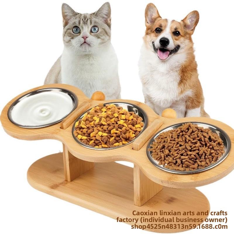 Support surélevé en bois pour gamelles d'animaux de compagnie, mangeoire réglable pour chats et chiens