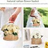 Elegant Wedding Flower Girl Basket with Pearl Handle and Ribbon Bow, Bowknot Satin Flower Basket for wedding, Rustic Handwoven Wicker Flower,  (1PCS)