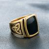 Bague Carrée Pierre Noire Vintage Mode pour Hommes Acier Inoxydable Anneaux Nœud Viking Nordique Celtique Amulette Bijoux Cadeaux Vente en Gros