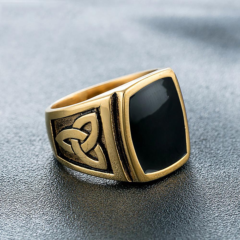 

Fashion Vintage Black Stone Square Ring for Men Stainless Steel Nordic Viking Celtics Knot Rings Amulet Jewelry Gifts Wholesale 13