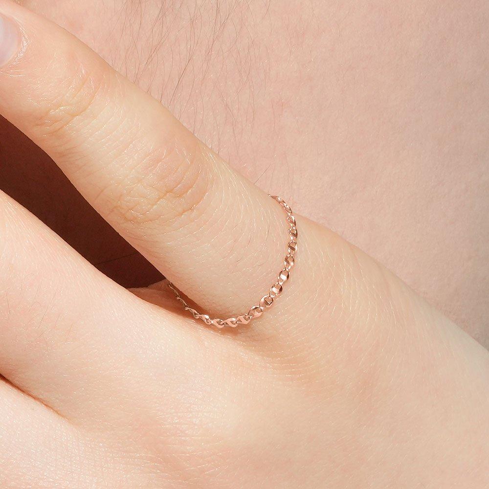 14K Simple Bean Ladder Chain Gold Ring Type-A