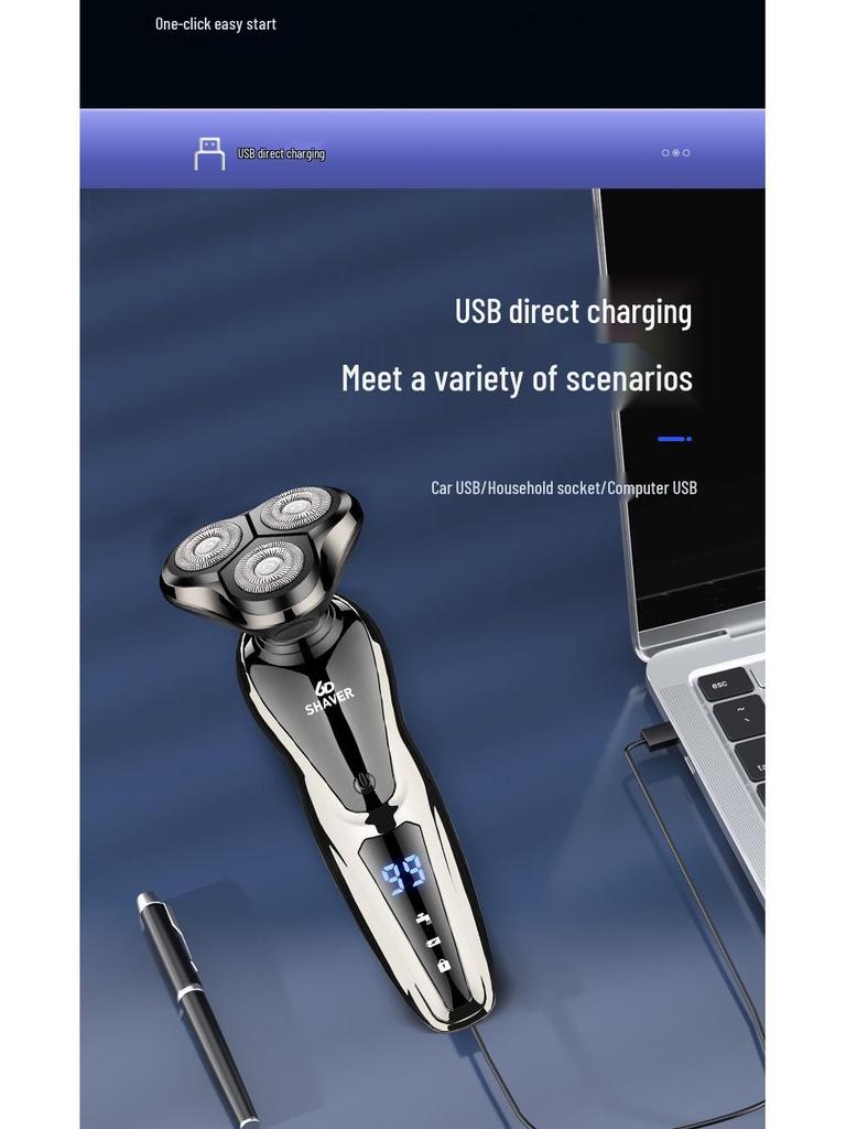 German Triple-Head LCD Digital Shaver: Washable 3-in-1 Hair Clipper, Nose Trimmer, Electric Shaver.