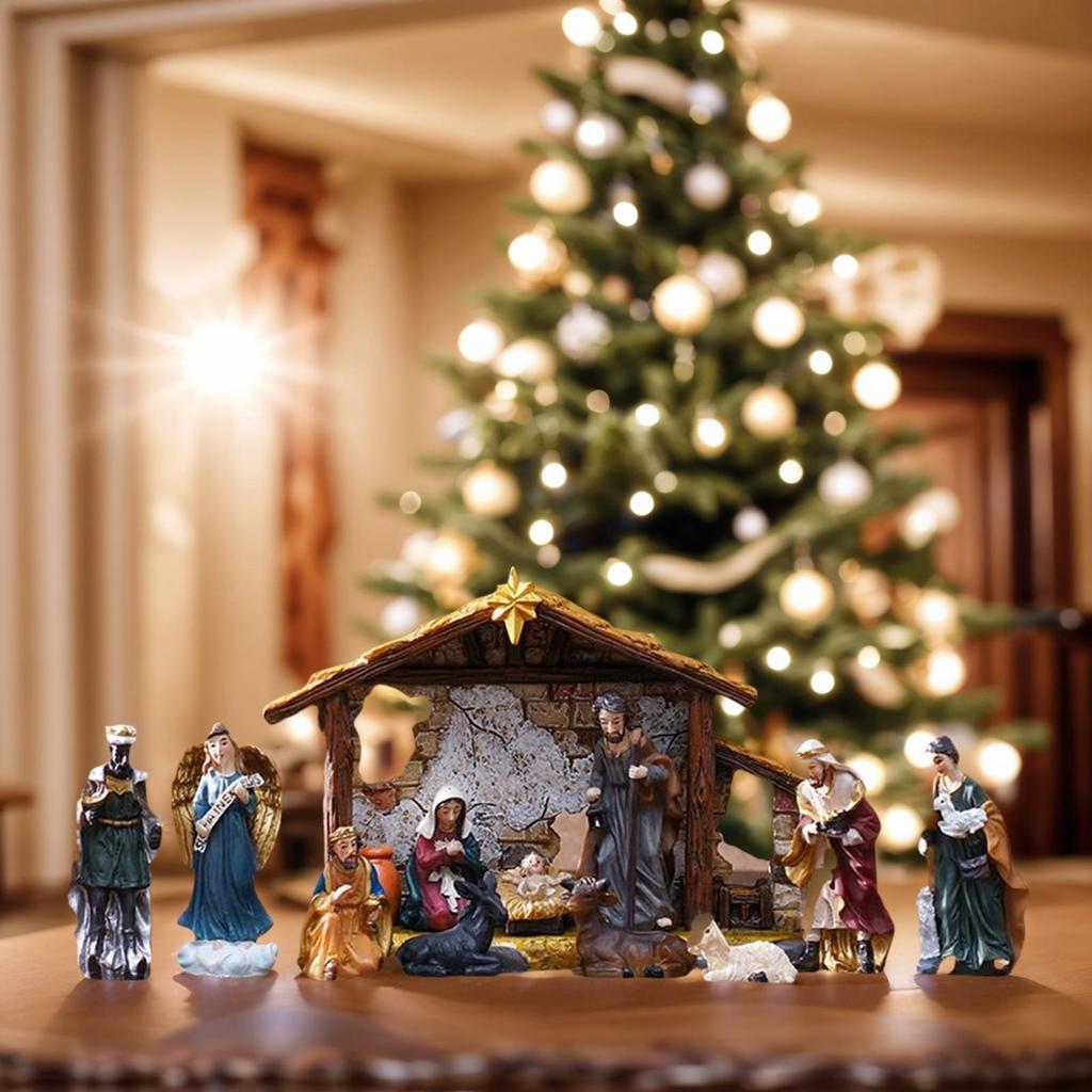 Nativity Set 12 Pieces Holiday Jesus Birth Resin Nativity Scene Manger Statue Ornament For Table Fireplace Catholic Families