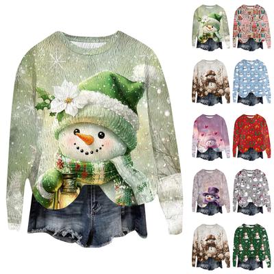 Women's Fashion Round Neck Pullover Top Long Sleeve Tee Christmas Printed Sweatshirt