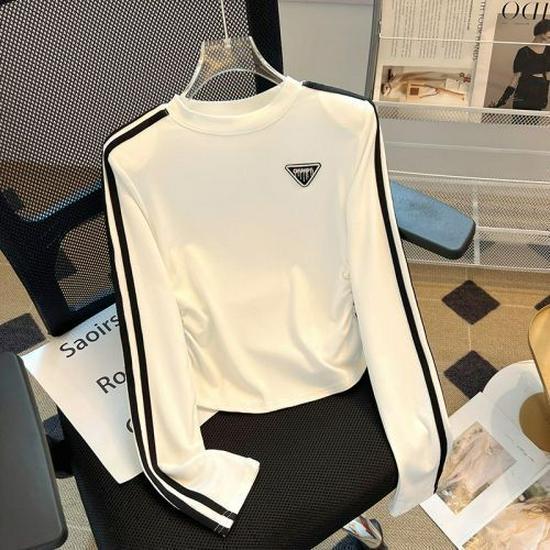 Women s Slim Fit Striped Crew Neck Long Sleeve Top - Retro Korean Style for 2025 Autumn/Winter. 3XL