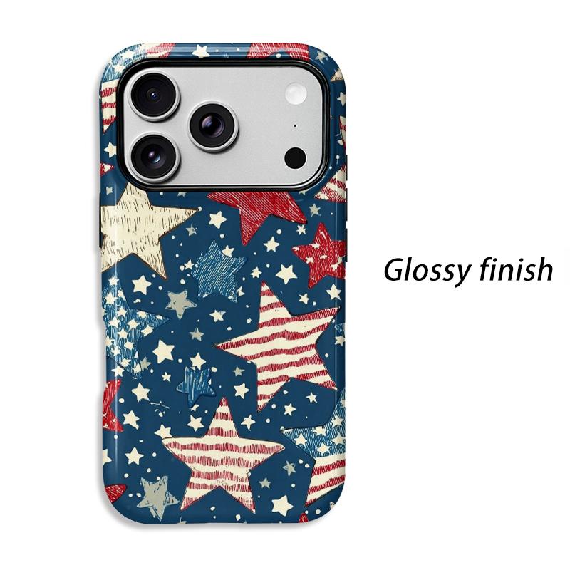 Patriotic Vintage Red White Blue Star Pattern Art Film Aesthetic Protective Shockproof Bumper Case Cover For iPhone 13 14 15 16 17 Pro Max Plus