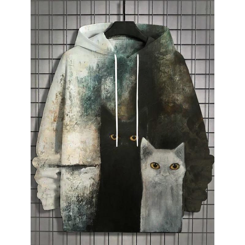 Autumn and Winter New Men's 3D Full Body Print Japanese Black Cat Hoodie Unisex Casual Fashion Men's Hoodie Street Men's Tops