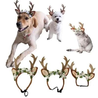2023 New Christmas Dog&Cap Cat Accessories Antlers Headband Christmas Corner Decoration Headband Christmas Pet