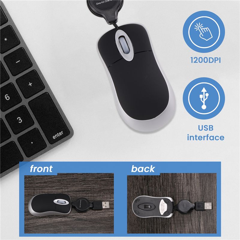 AEE4-Mini USB Wired Mouse Retractable Cable Tiny Small Mouse 1600 DPI Optical Compact Travel Mice For Windows 98 2000 XP Vista V