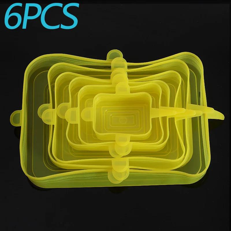 6PCS Food Cover Adjustable Elastic Silicone Cap Reusable Kitchen Utensil Storage Airtight Food Packaging Lids Accessories