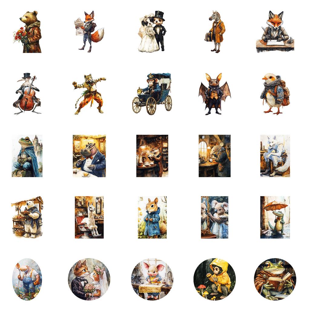 More Than 50 Fine Prints of Non-repetitive Anthropomorphic Animal Graffiti Stickers Pp Waterproof Decorative Stickers