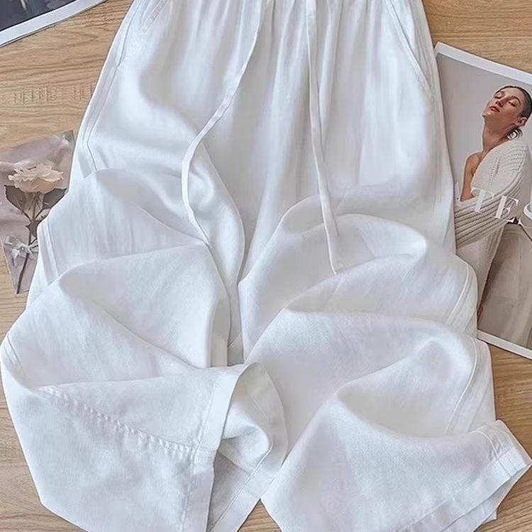 Spring Summer Women's Casual Plus Size Breathable Cotton Linen Wide-Leg Pants