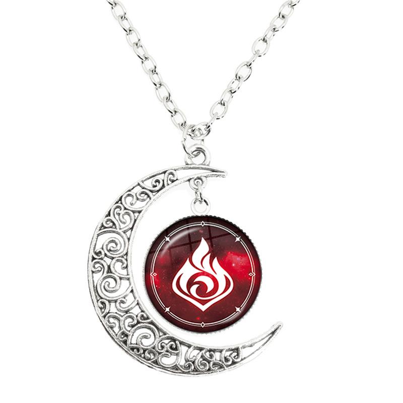 Genshin Impact Moon Necklace 7 Element Weapons Pendant Jewelry for Men Women Game Fans Gift