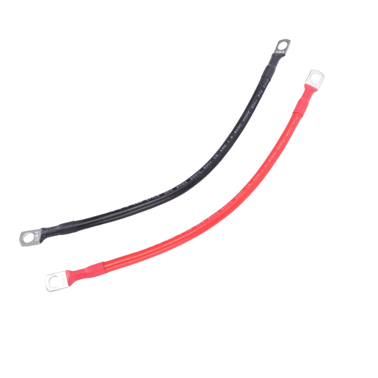 

2 шт. кабелі акумулятора 6AWG 18 дюймів кабель інвертора з лудженими мідними наконечниками 0,31 дюйма для сонячної, морської, RV, автомобільної, мотоциклетної техніки, термостійкий до 200 градусів Цельсія