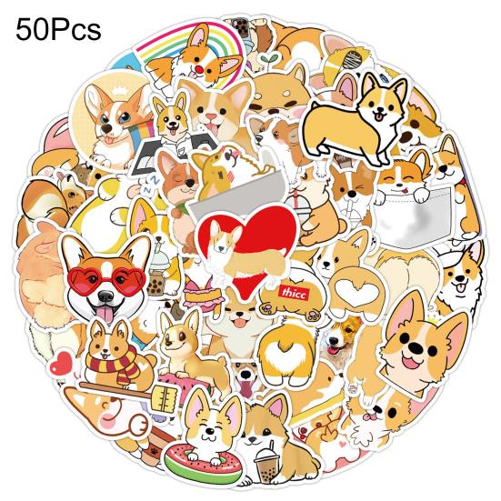 50 buc./set autocolant capac telefon desen animat auto-adeziv impermeabil PVC detașabil DIY corgi câine tema animală bagaje skateboard decal pentru studenți