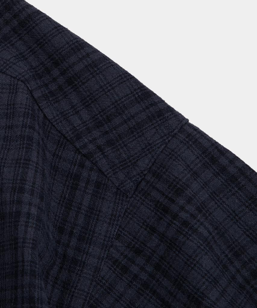 LETTERCOMO City Pop French Check Rolled-Up Half Shirt Dark Navy