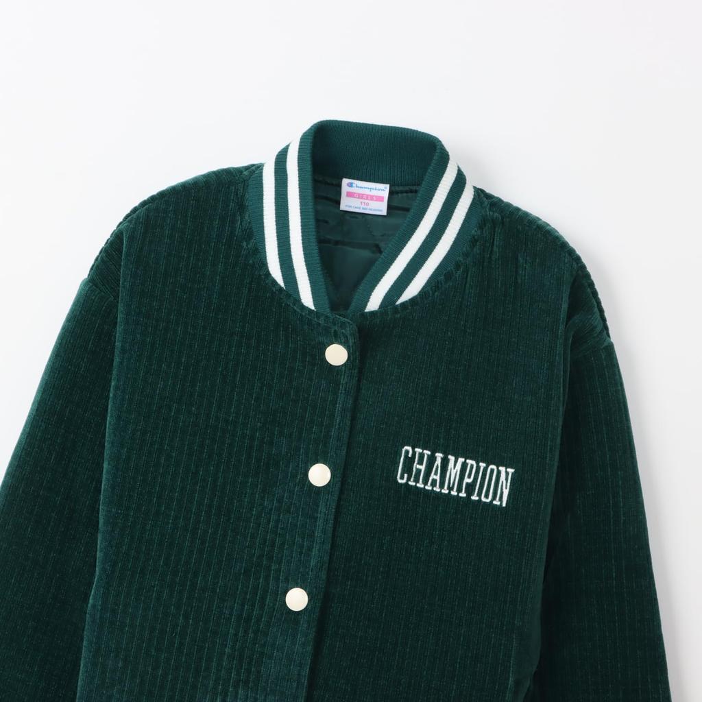 Champion Long Sleeve LooseFit Snap Jacket with Embroidered Graphic Deep Kids' Logo, Green, CK-A608