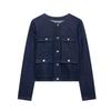2025 Spring/Summer Women's Round Neck Denim Jacket & High-Waist Casual Shorts Set