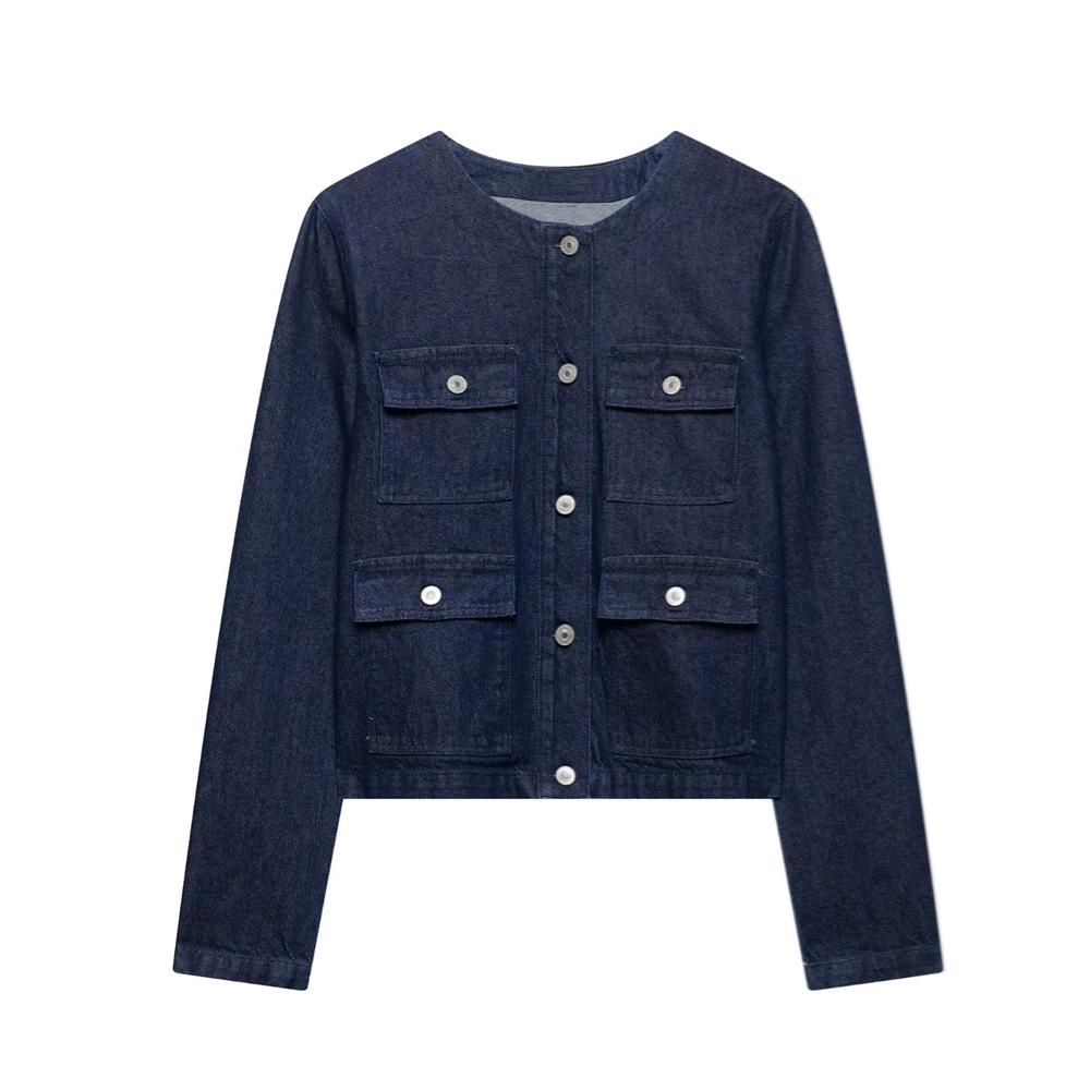 2025 Spring/Summer Women's Round Neck Denim Jacket & High-Waist Casual Shorts Set