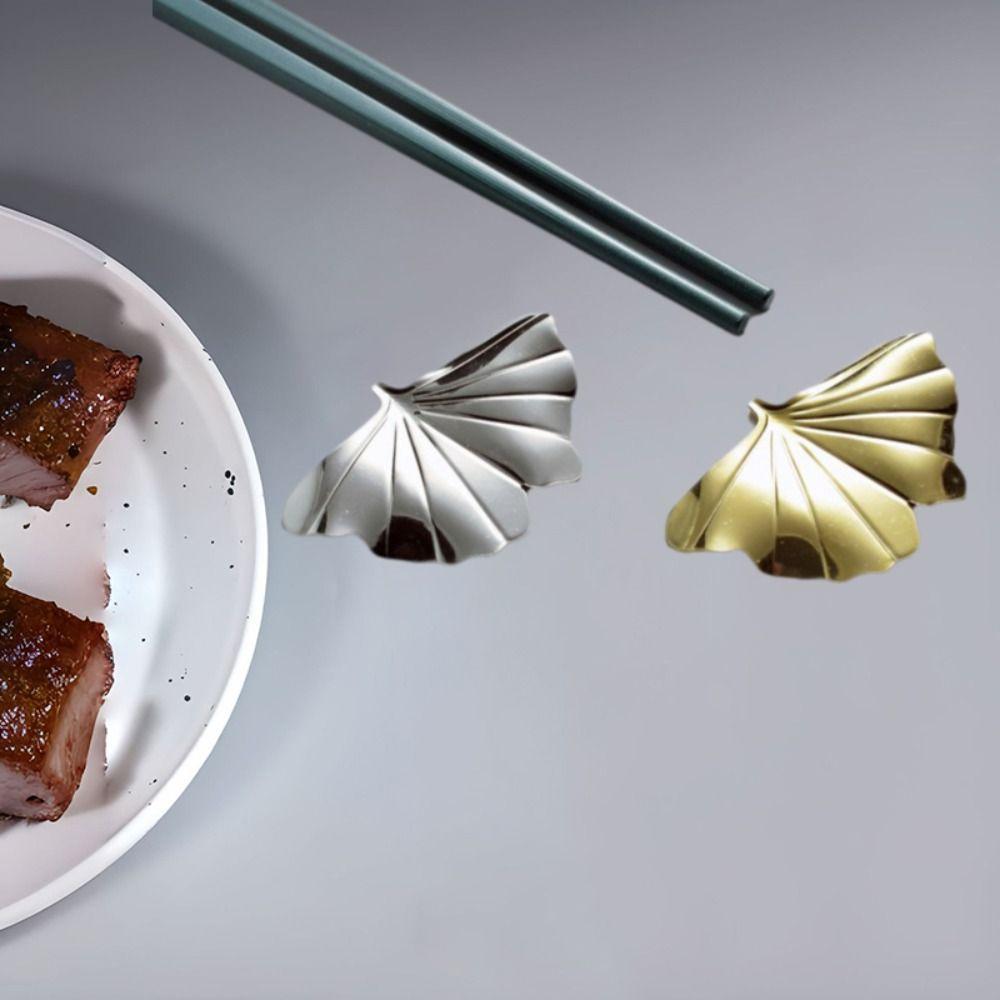 4pcs Rust-proof Ginkgo Leaf Chopsticks Holder 304 Stainless Steel Pen Rack Spoon Rack  Canteen