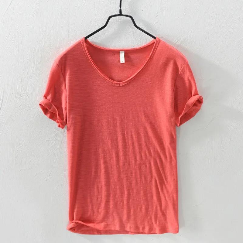 Herren T-Shirt Einfarbige V-Ausschnitt Kurzarm Tops T-Shirts Mann T-Shirt Schlanker Mann Bambusfaser T-Shirts Fitness Männliche Kleidung