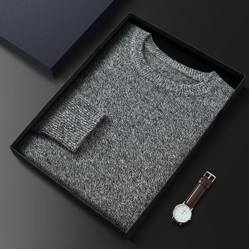 Thickened crew neck cashmere sweater versatile solid color knitted bottomed wool sweater