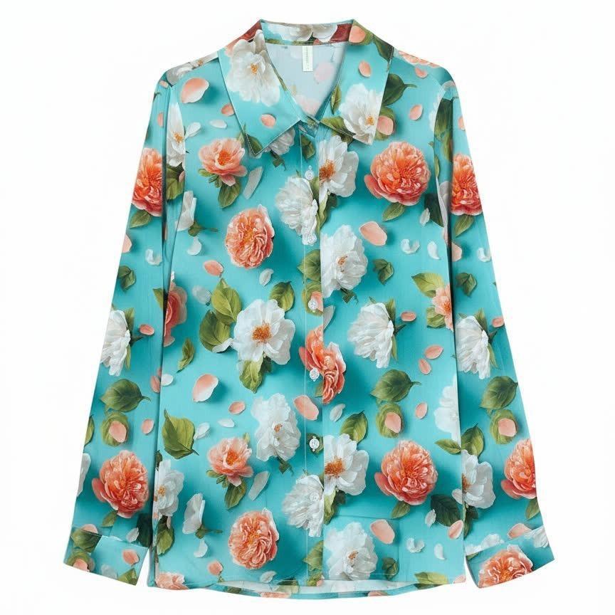 European & American Women's Printed Casual Loose Long Sleeve Shirt
