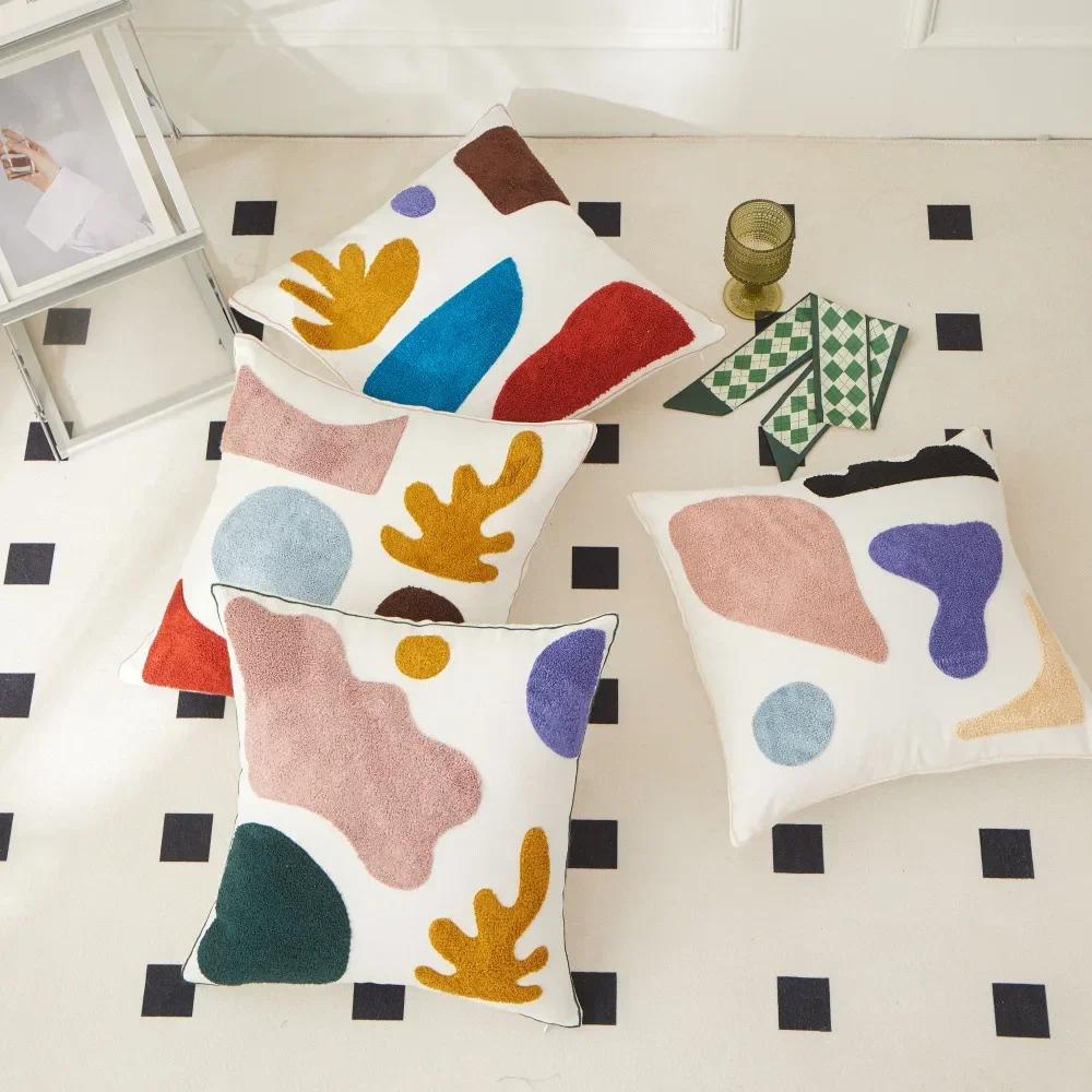 Towel Embroidered Flower Cushion Cover Linen Simple Sofa Pillowcase Office Cushion Cover Cojines Decorativos Para Sofá
