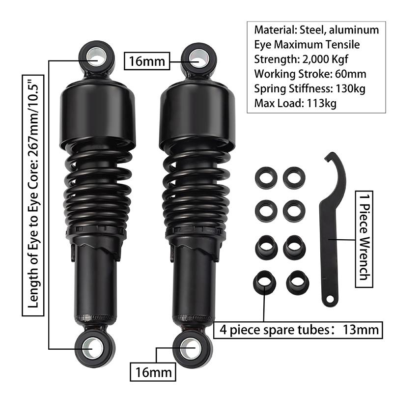 

267mm Motorcycle Adjustable Shock Absorbers Aluminum Black Chrome Rear Suspension For Touring Road King Electra Glide
