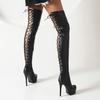 Stivali da donna con tacco alto, sexy stile europeo e americano, impermeabili con plateau, stivali al ginocchio taglia grande con tacco sottile.