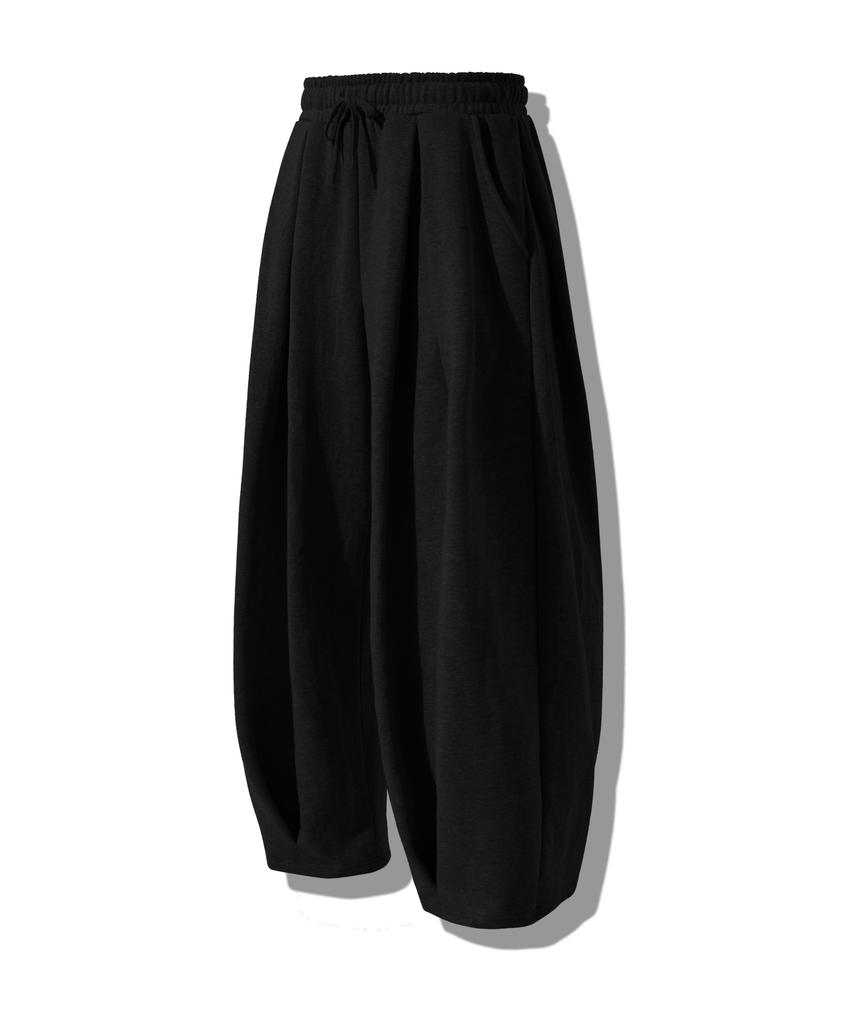 LIKE THE MOST Pintuck Balloon Wide Sweatpants_Black