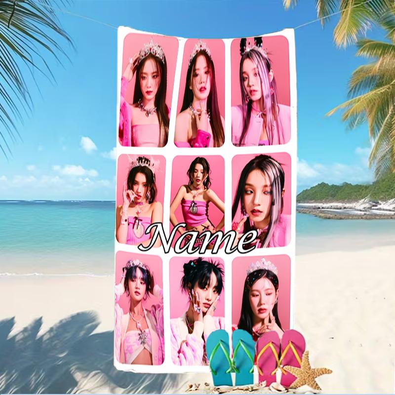 Customizable personalized beach towels (G)I-DLE themed designs.Suitable for the beach, yoga, sports;ideal as beach accessories