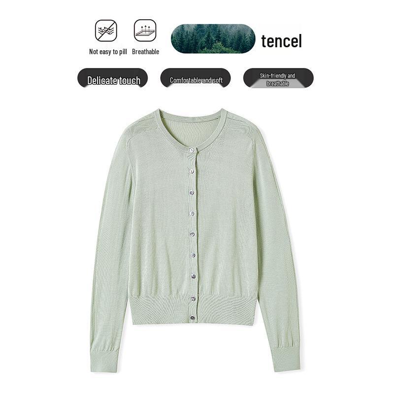 

Женский кардиган с круглым вырезом и длинными рукавами из легкого шелка тутового дерева - Весенне-летняя облегающая трикотажная кофта XL светло-зеленый