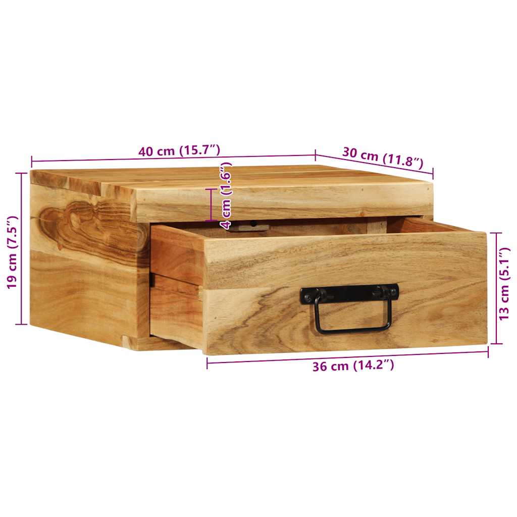 Wall Mounted Nightstand Solid Acacia Wood