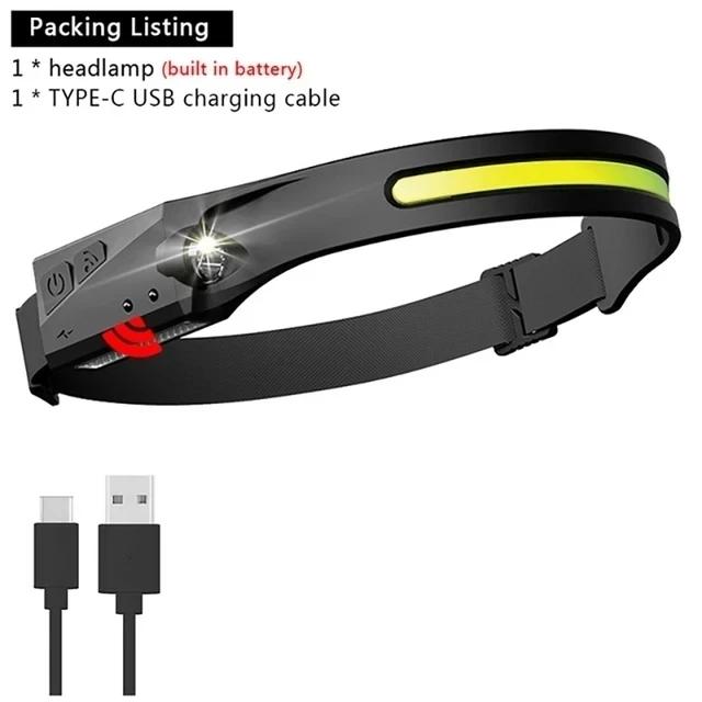 

LED Headlamp Sensor Headlight With Built-in Battery Head Flashlight USB Rechargeable Work Light Head Lamp Super Bright Torch