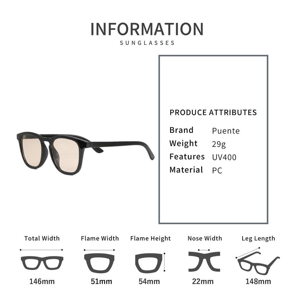 [Puente] Sunglasses for Men and Women - Stylish, Clear, Champagne, Transparent, Clear Frame, Mid-Gray, Gray, Square, Wide Frame, Oversized, Suitable