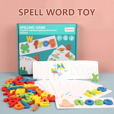 Lernkarten mit hölzernen Alphabetbuchstaben Wortschreibübungsspiel Spielzeug Englische Buchstaben Schreibkarte
