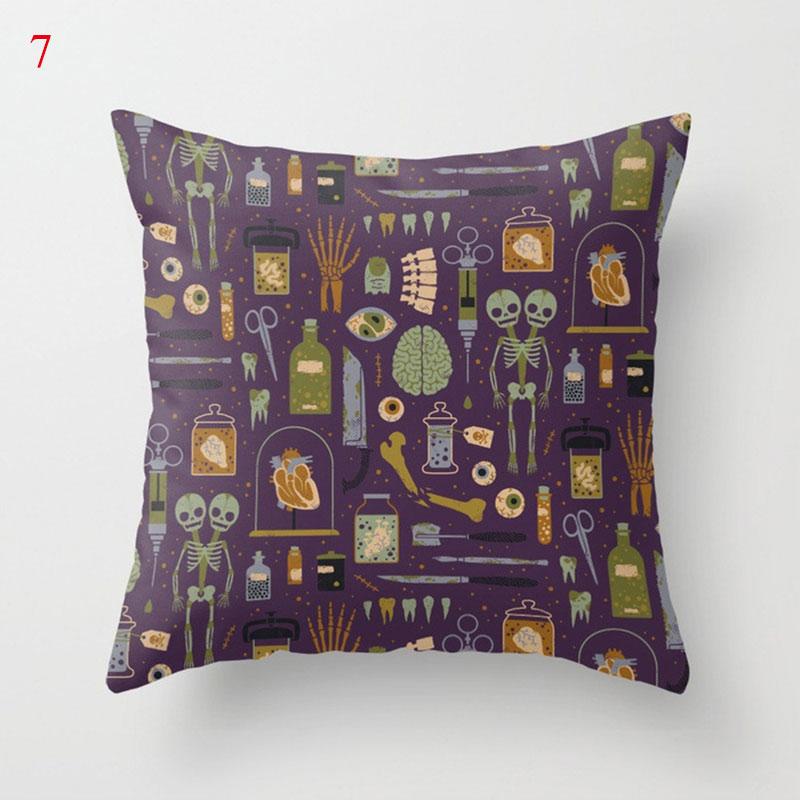 Halloween Skull Bat Pumpkin Print Cushion Cover Home Living Room Sofa Car Decoration Pillow 45 * 45Cm