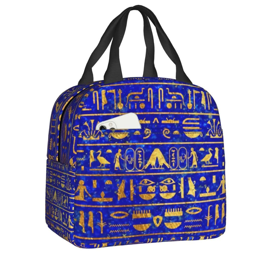 Thermoisolierte Lunchtasche mit ägyptischen Hieroglyphen, für Damen, Ägypten, wiederverwendbar, Lunchbehälter, Aufbewahrungsbox für Lebensmittel im Freien, Camping, Reisen