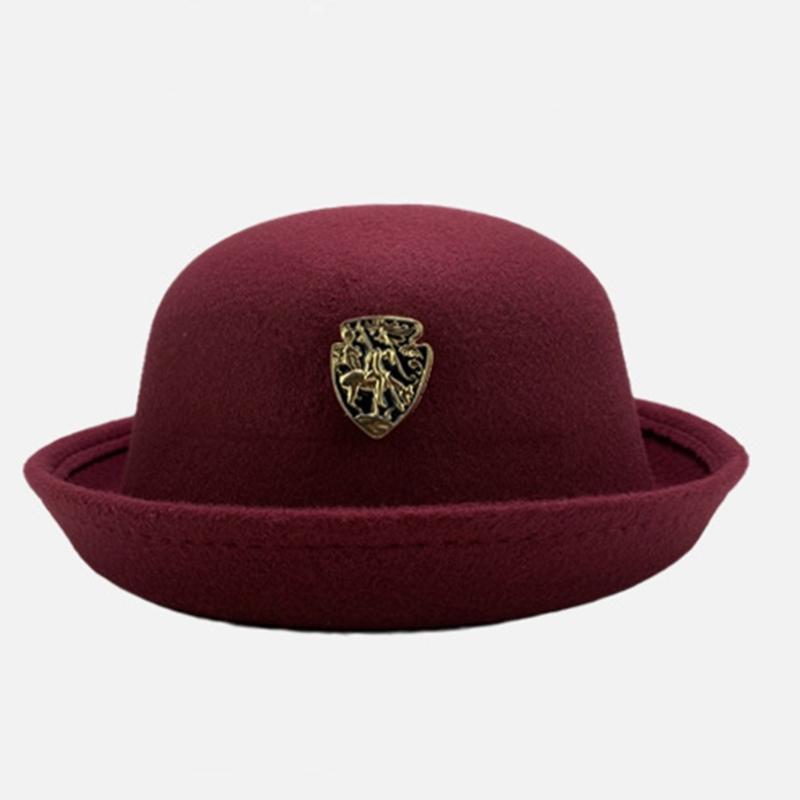 Cappello di Lana Fatto a Mano Elegante Cappello a Bombetta Decorato con Spilla per Donna Festa Uniforme Scolastica Britannica Cappello di Lana alla Moda da Donna