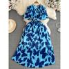 Accessible Luxury Stand Collar A- line Printed Dress Elegant Short Sleeve