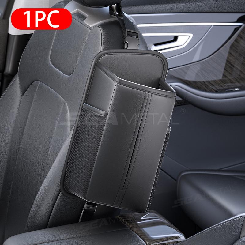 BLALION Leather Car Seat Side Storage Bag Hanging Auto Interior Seat Organizer Tissue Bag Water Cup Holder Mesh Storage Pocket чёрный