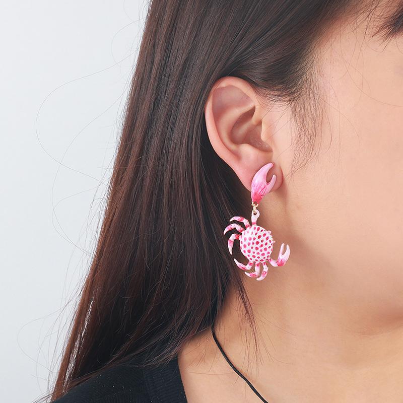 Crab Earrings Women Ocean Beach Vacation Accessory Simple Textured Enamel Crab Jewelry Party Gifts Animal Earrings