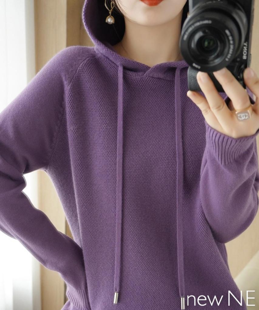 Newne Hooded Long Stylish Knit Loose Relaxed Street Simple Casual Women's Hoodie, Sleeve, Simple, Solid, Casual, Top, Pullover, Autumn/Winter, Warm,